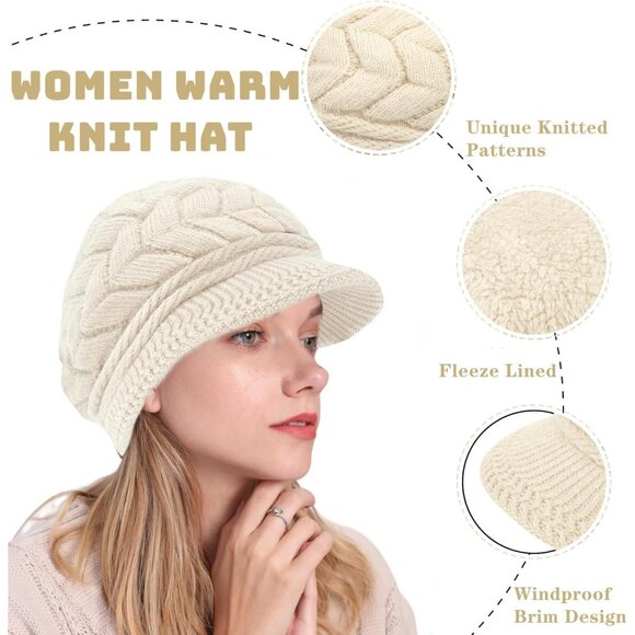 Women's 4 Pack Black Red Gray Beige Brim Wool Ski Winter Beanie Knit Hats Caps - Picture 2 of 7